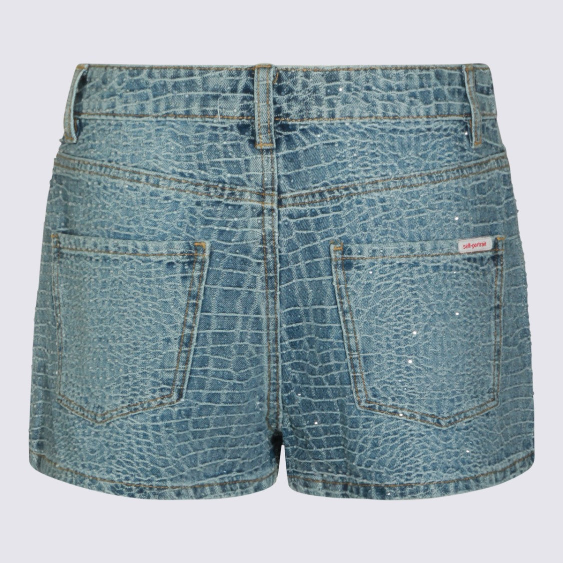 Self-Portrait Textured Denim Shorts With Crocodile Skin Pattern