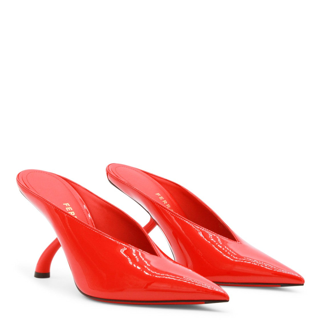 Ferragamo High-Heeled Mules With Sculptural Curved Heel