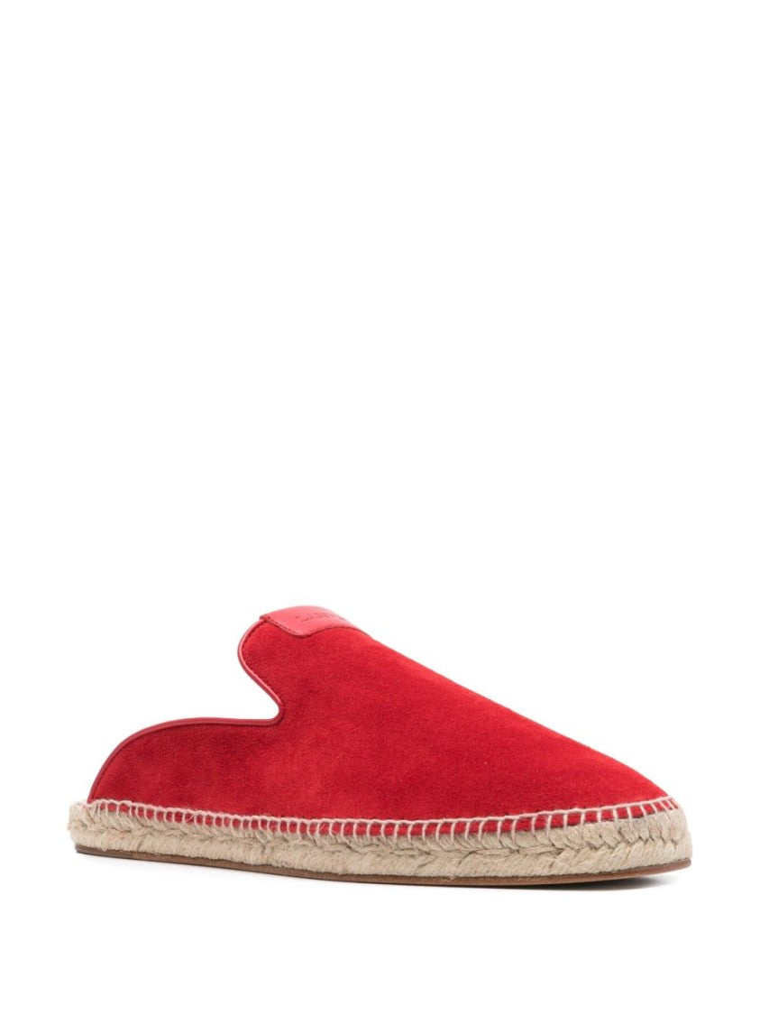 Lanvin Red Debossed Logo Raffia Flat Shoes