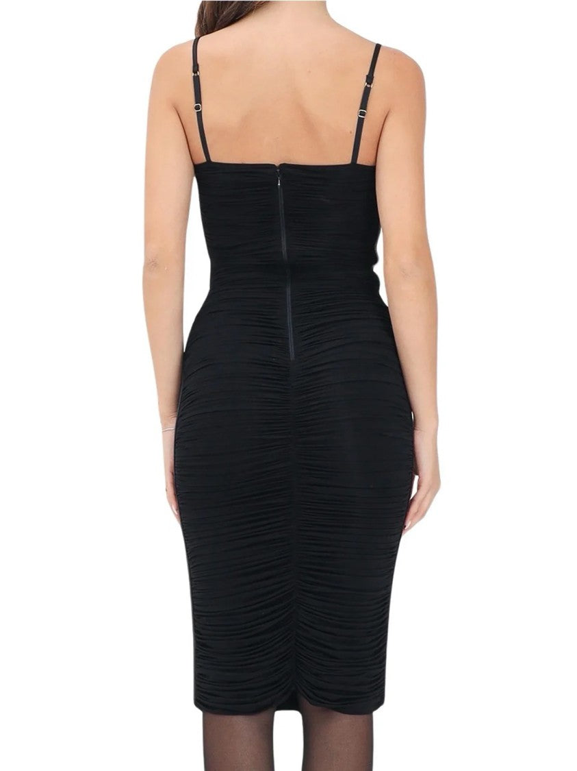 Elisabetta Franchi Ruched Lycra Midi Dress With Sweetheart Neckline