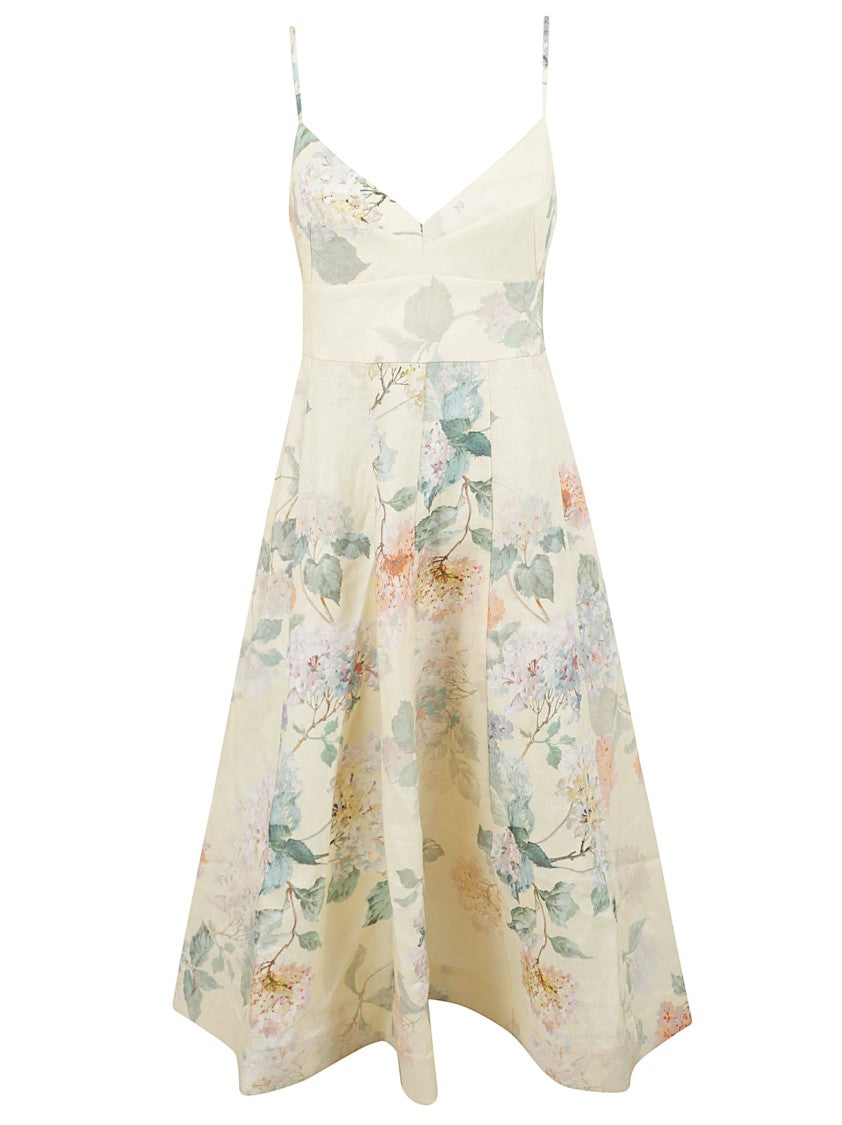 Zimmermann Lemon-Yellow Linen Midi Dress With Floral Design