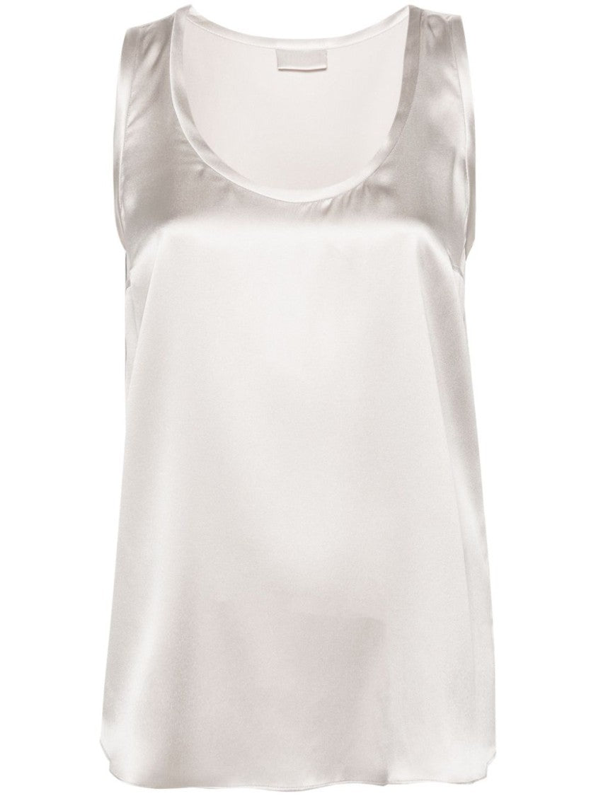 Brunello Cucinelli Black Satin-Finish Sleeveless Scoop Neck Top