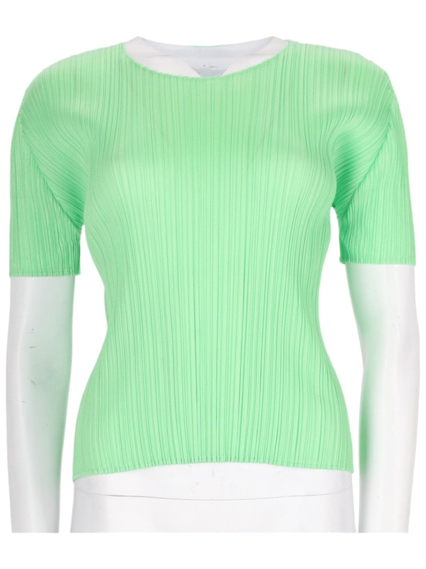 Pleats Please Issey Miyake Green Pleated Textured Short-Sleeve Top