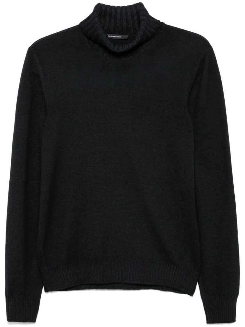 Tagliatore Ribbed Grey Sweater With High Collar