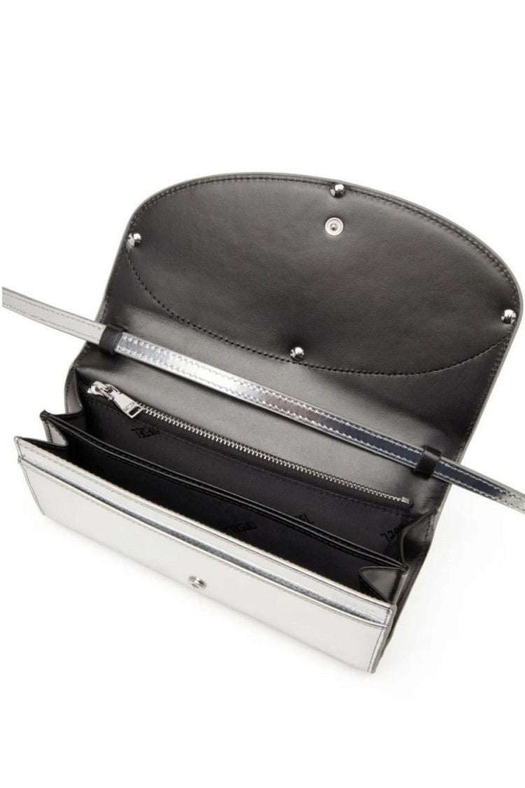Diesel Metallic Silver Leather Shoulder Bag