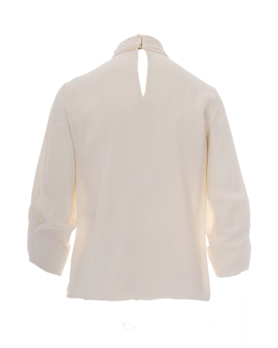 Elisabetta Franchi Georgette Blouse With Stand Collar And Pleated Jabot