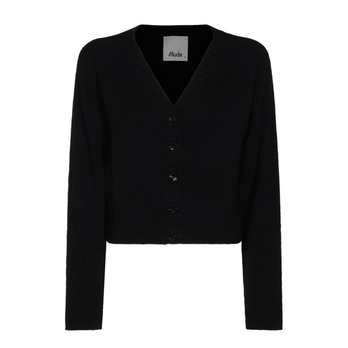 Allude Black Ribbed Hem V-Neck Knit Cardigan