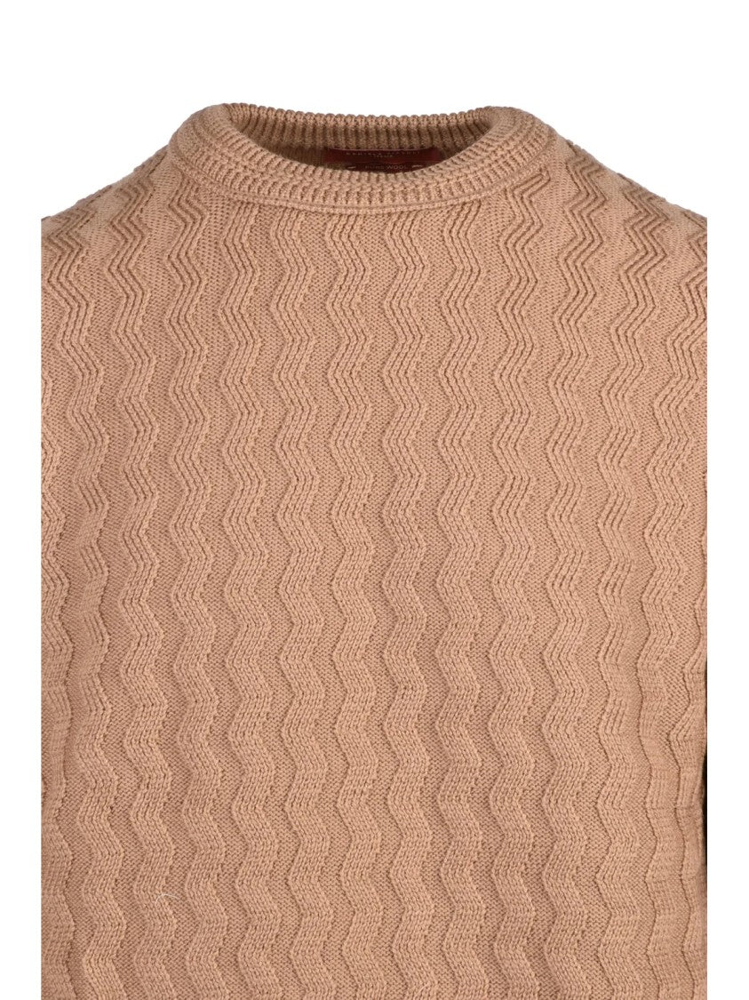 Daniele Fiesoli Beige Crewneck Sweater With Textured Zigzag Knit