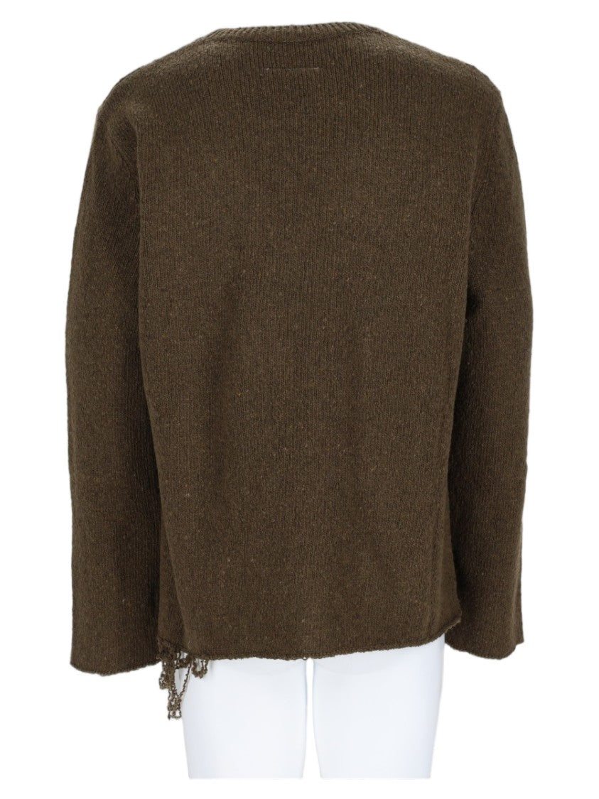 Mm6 By Maison Margiela Relaxed Fit Brown Sweater With Subtle Logo And Chain Accents