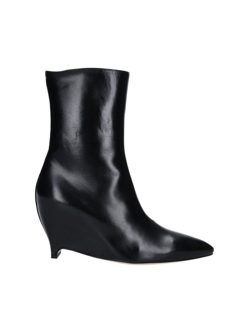 Maison Margiela Heel-Less Black Leather Ankle Boots With Pointed Toe