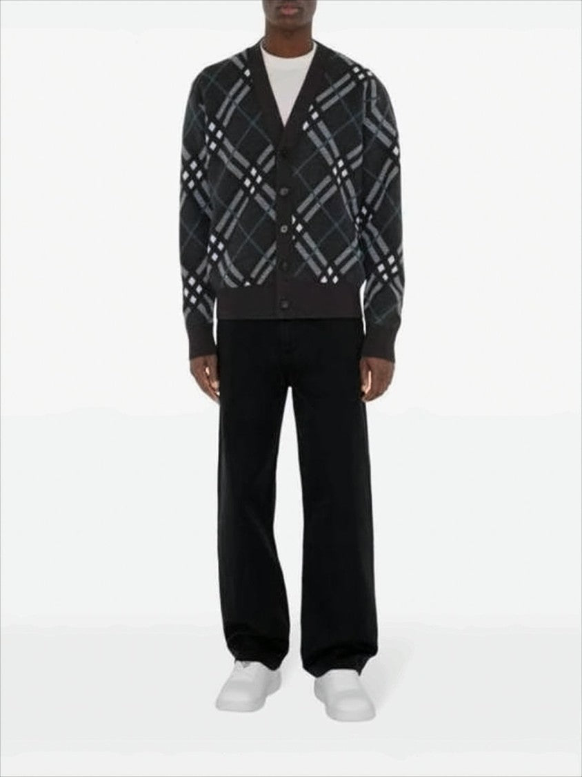 Burberry Plaid Wool Blend Cardigan With V-Neck