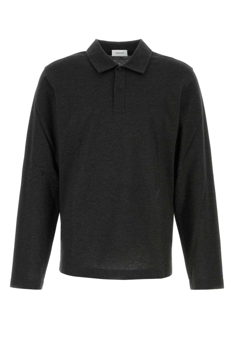Salvatore Ferragamo Graphite Cotton Blend Polo Shirt