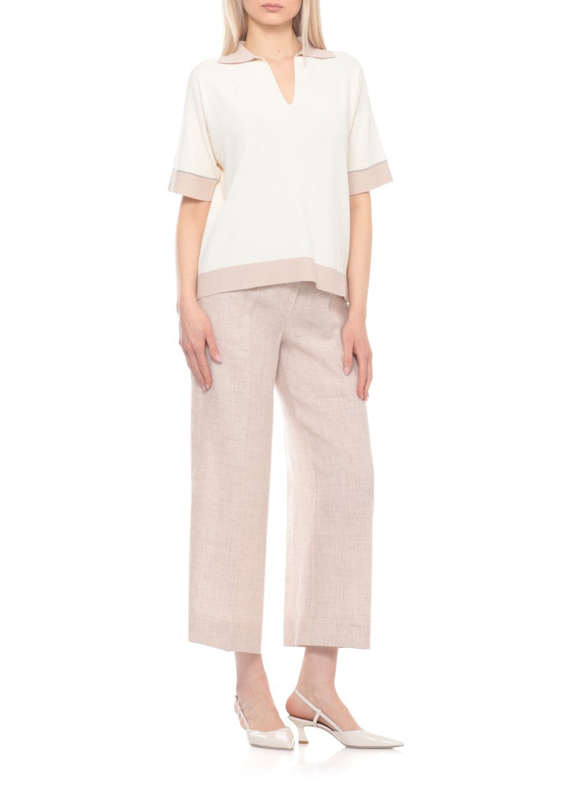 D. Exterior Ivory Embellished Viscose Polo Shirt