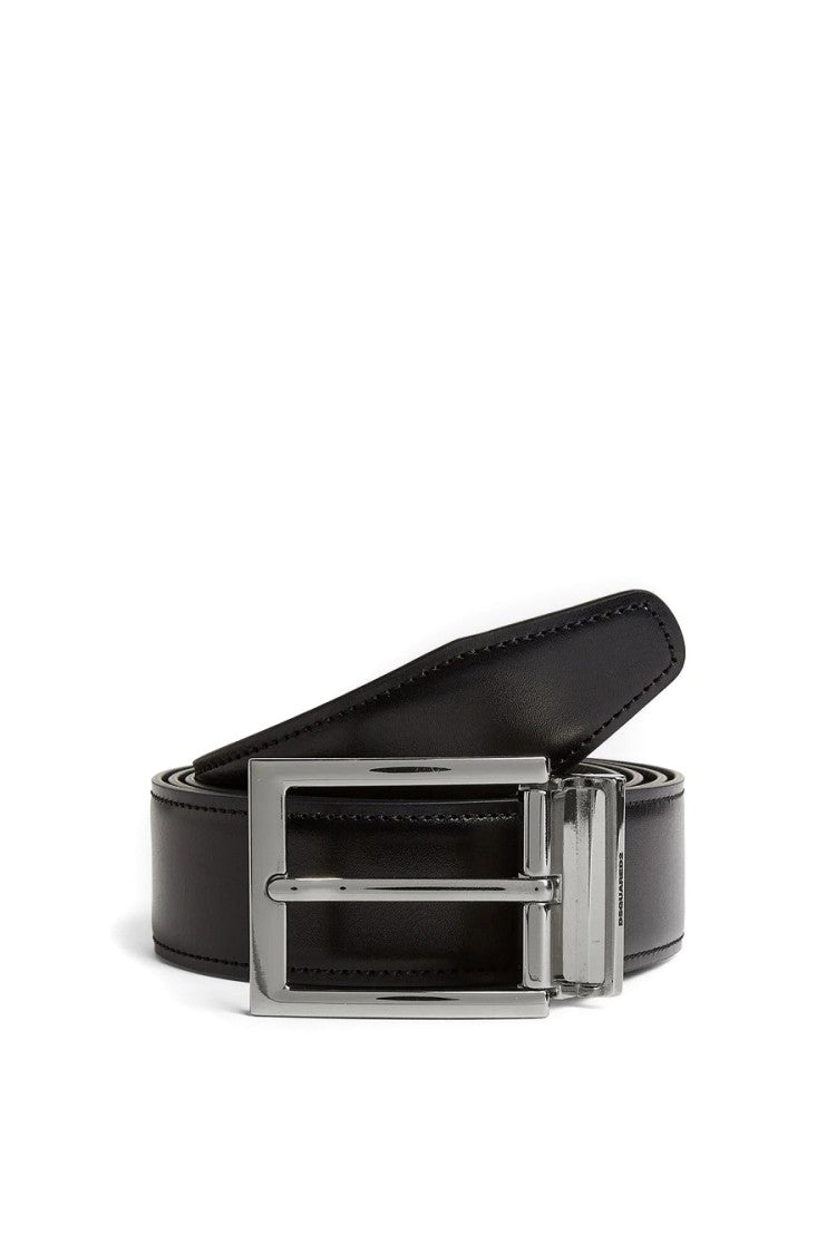 Dsquared2 Black Pin Buckle Logo Plaque Leather Belt