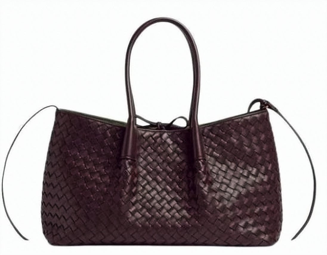 Bottega Veneta Spacious Rectangular Shoulder Bag With Woven Leather