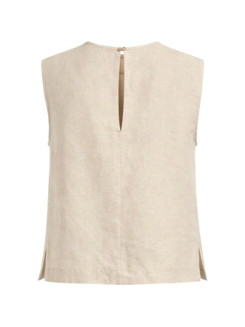 Glanshirt Boxy Sleeveless Floral Pattern Beige Top