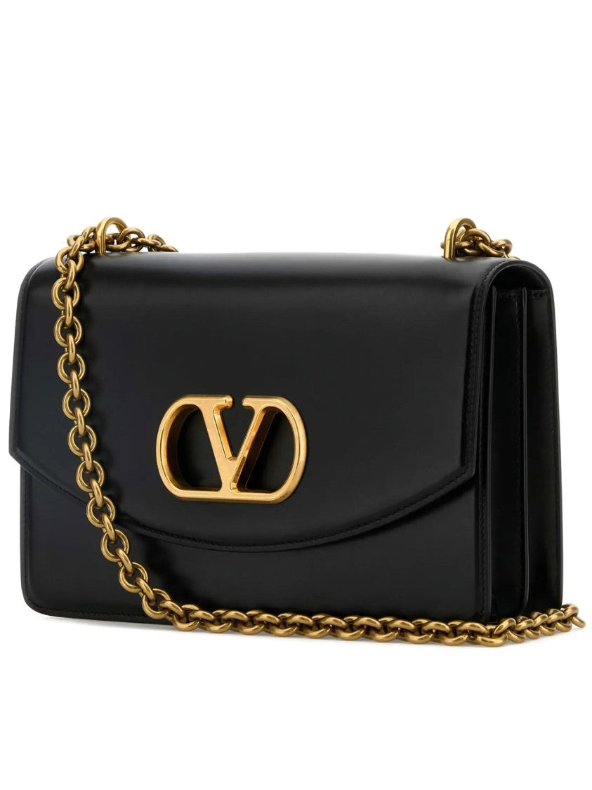 Valentino Vain Rectangular Leather Gold Logo Bag