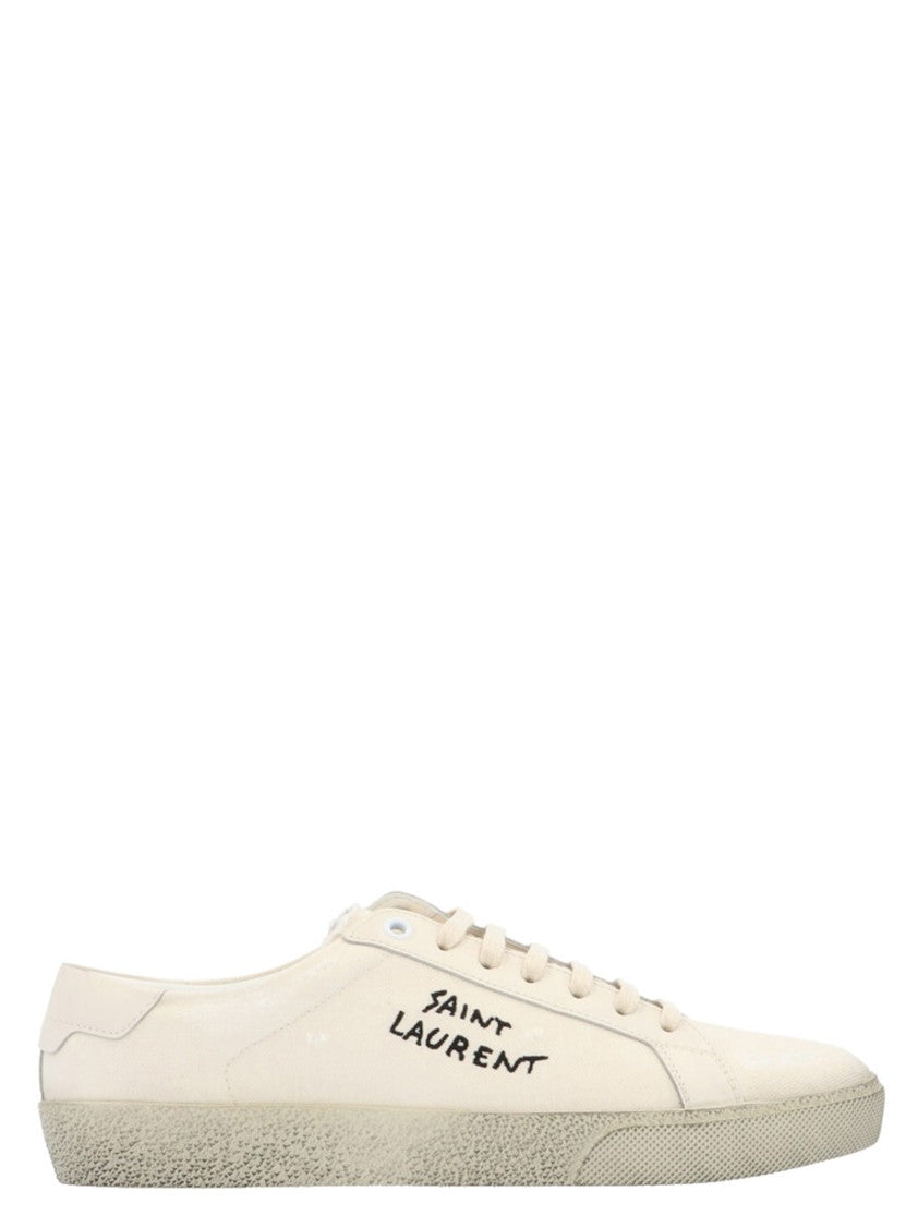 Saint Laurent Worn-Look Fabric And Leather Low-Top Sneakers