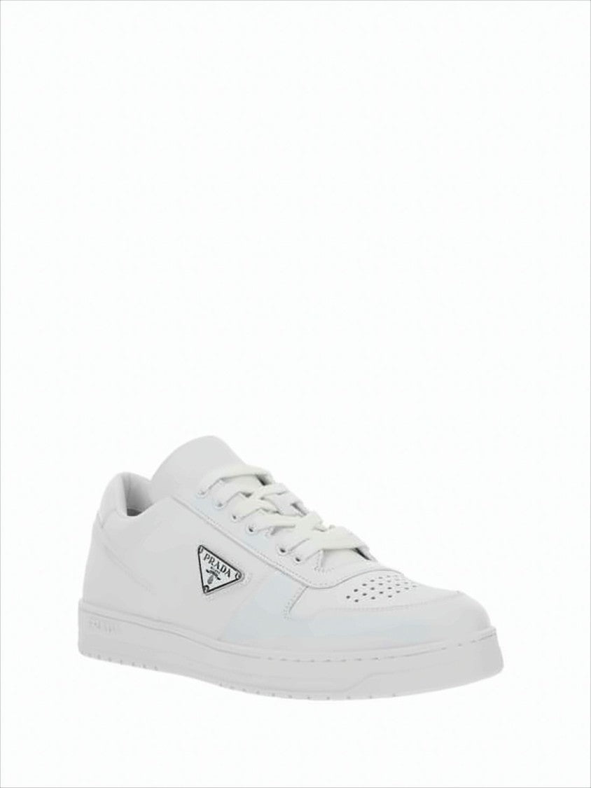 Prada Minimalist White Low-Top Sneakers With Triangular Logo Plaque