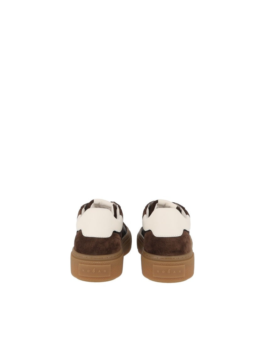 Hogan Brown Houndstooth Calfskin Low-Top Sneakers