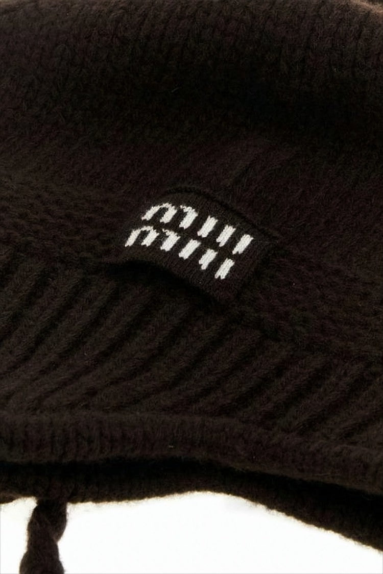 Miu Miu Knitted Brown Hat With Ear Flaps