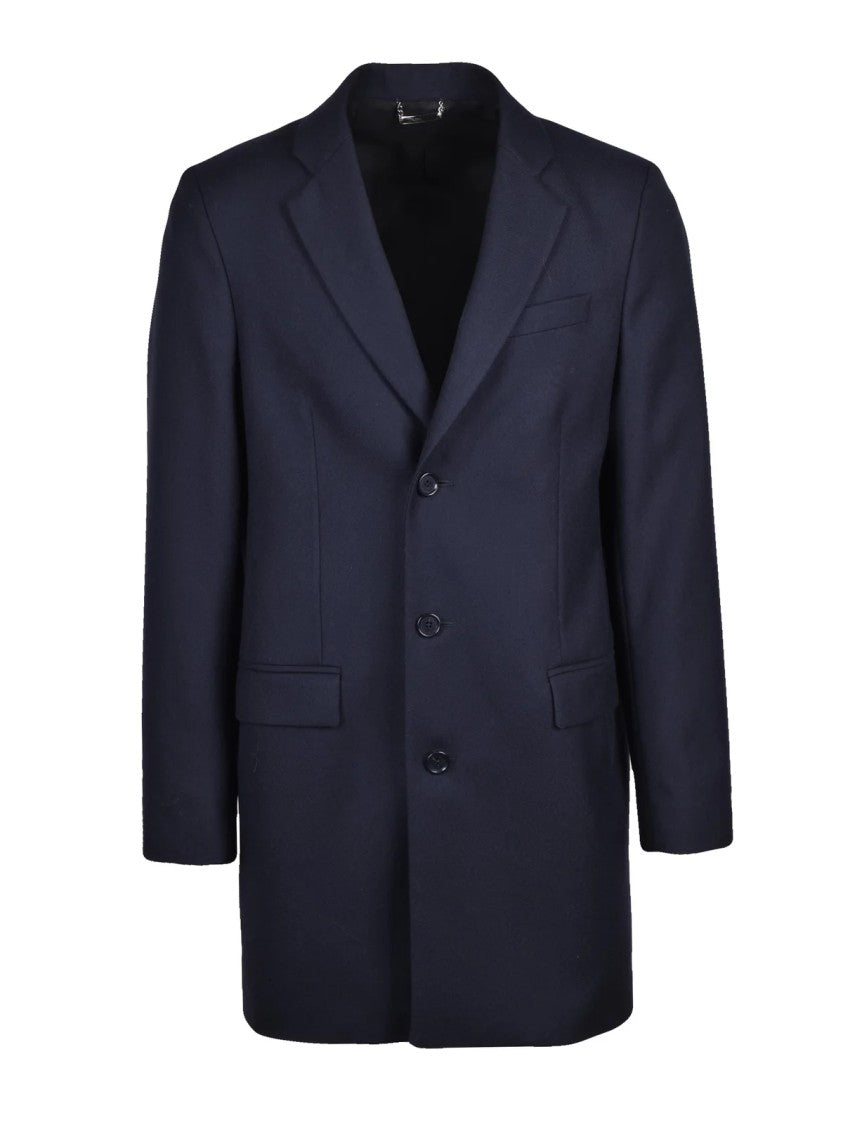 Dolce & Gabbana Structured Blue Virgin Wool D&G Coat With Classic Lapel