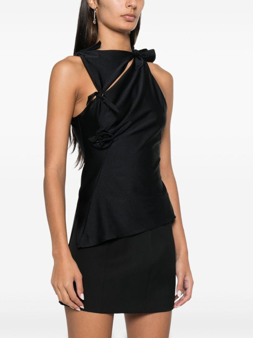 Coperni Black Satin Floral Appliqué Cut-Out Top