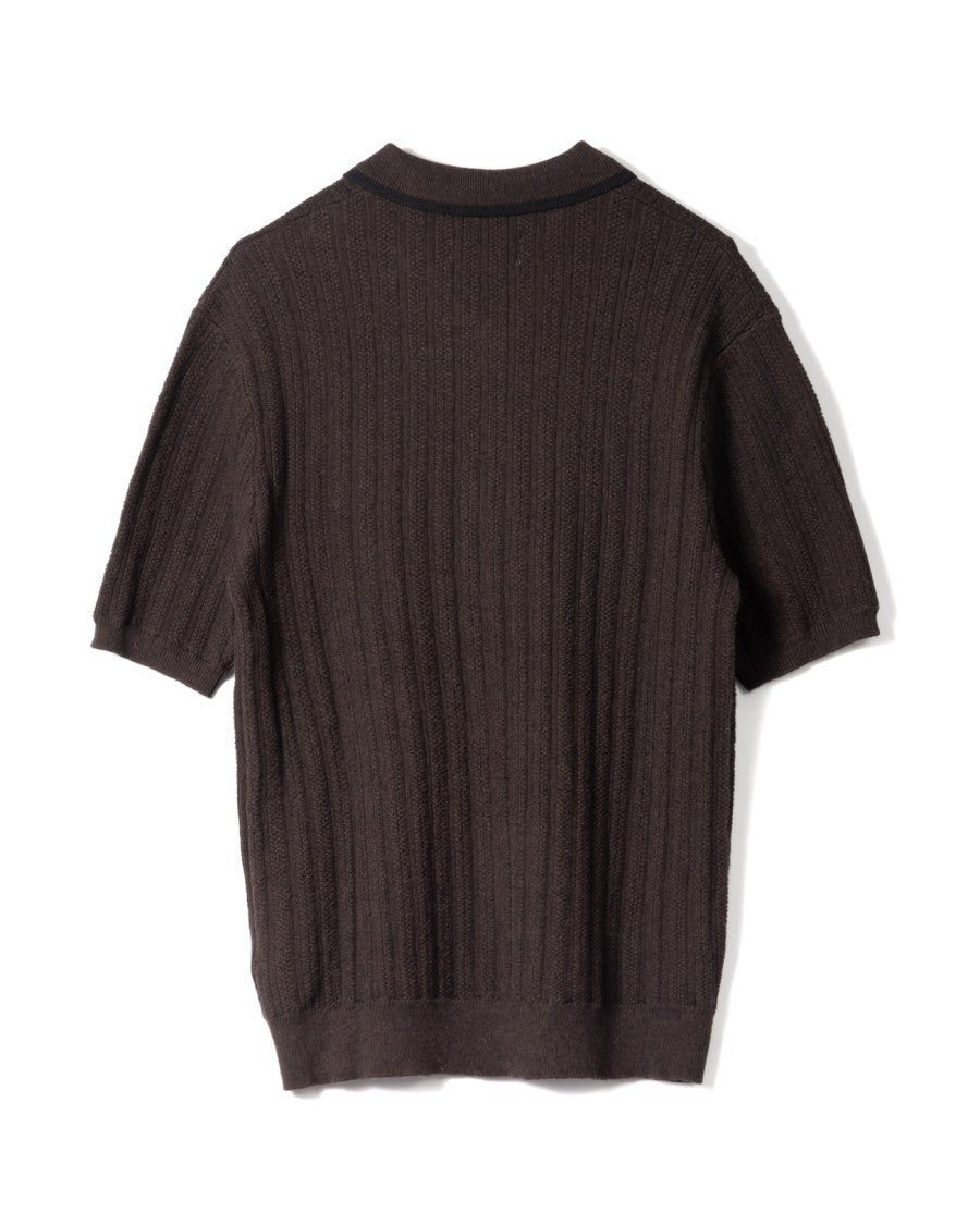 Wax London Dark Brown Ribbed Zip Closure Polo Shirt