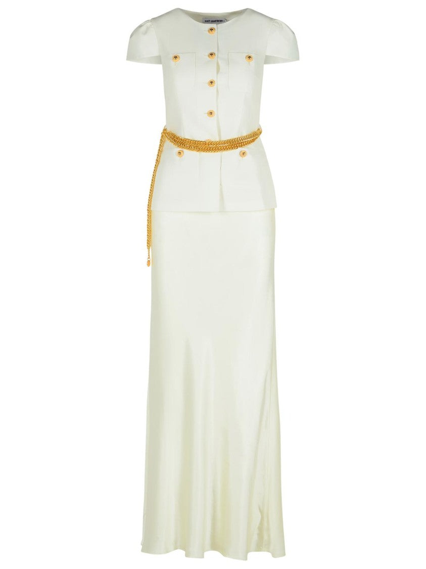 Self-Portrait Maxi Taffeta Dress With Front Button Closure