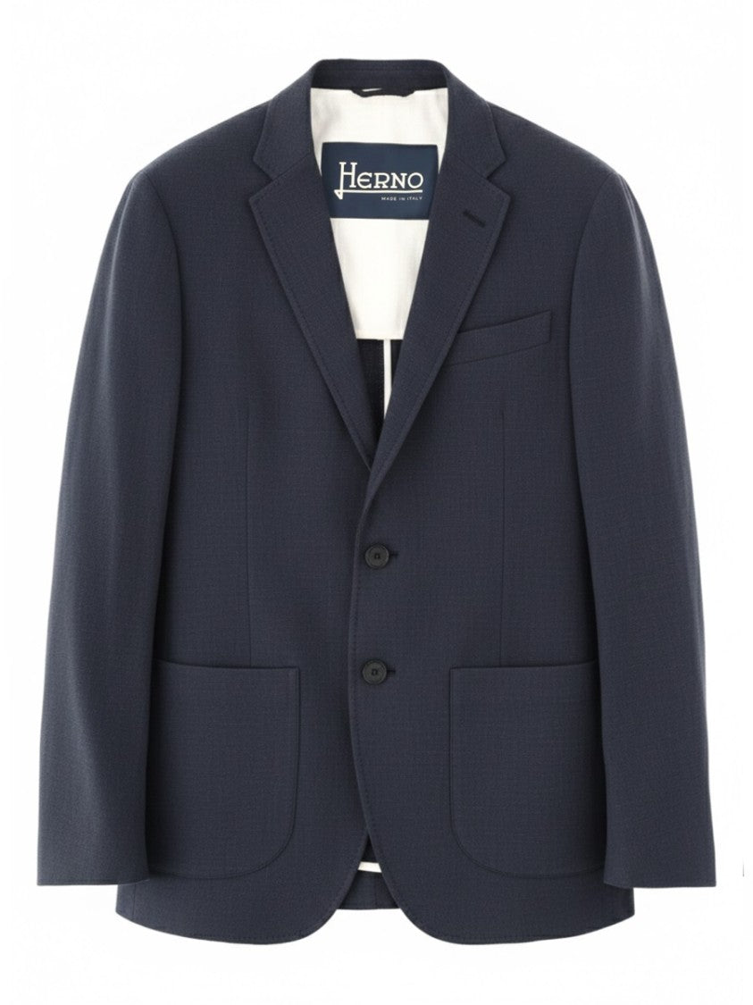 Herno Blue Linen-Blend Tailored Blazer