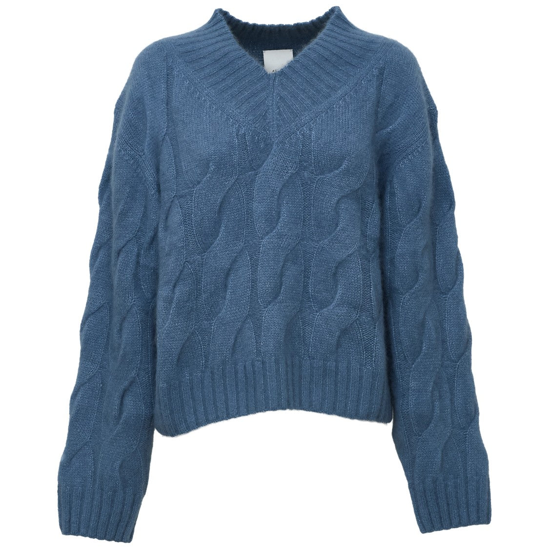 Allude Cable-Knit Cashmere Silk V-Neck Sweater