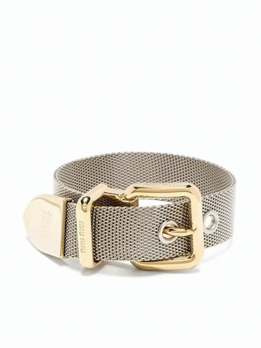 Miu Miu Metal Mesh Bracelet With Adjustable Buckle And Polished Brass Hardware
