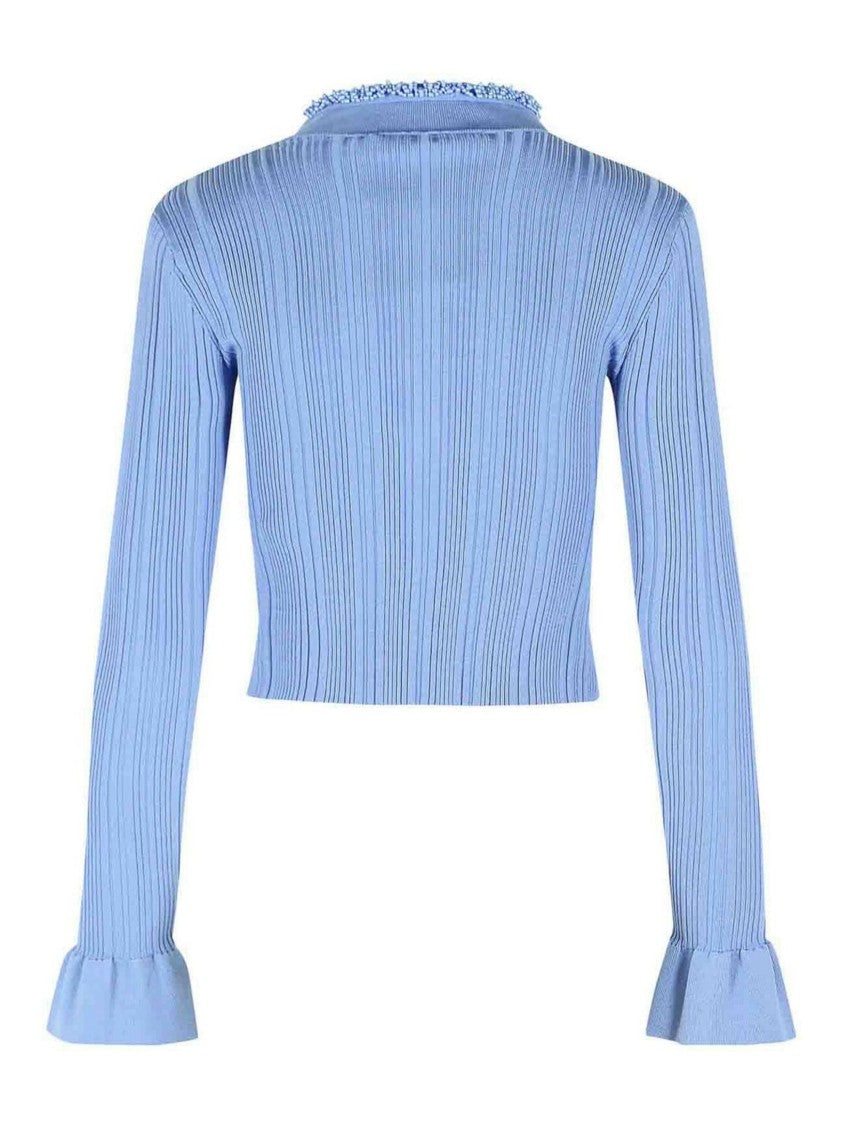 Self-Portrait Light Blue Faux Pearl Cardigan