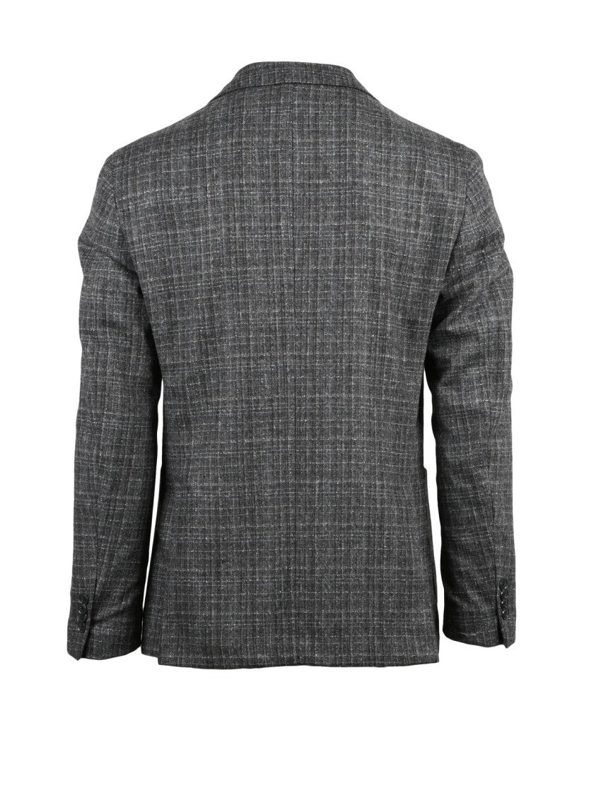 Luigi Bianchi Rounded Grey And Brown Checkered Wool Cashmere Jacket
