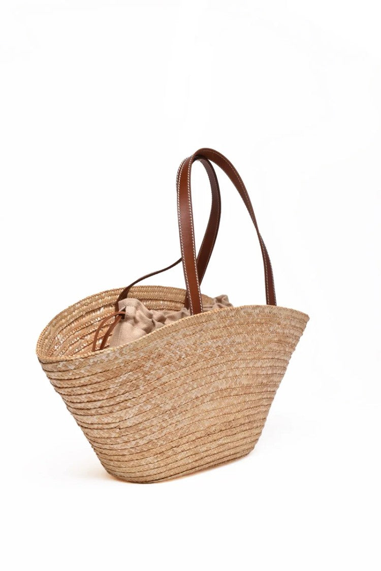 Orciani Straw Leather Shopper - Beige/Brown