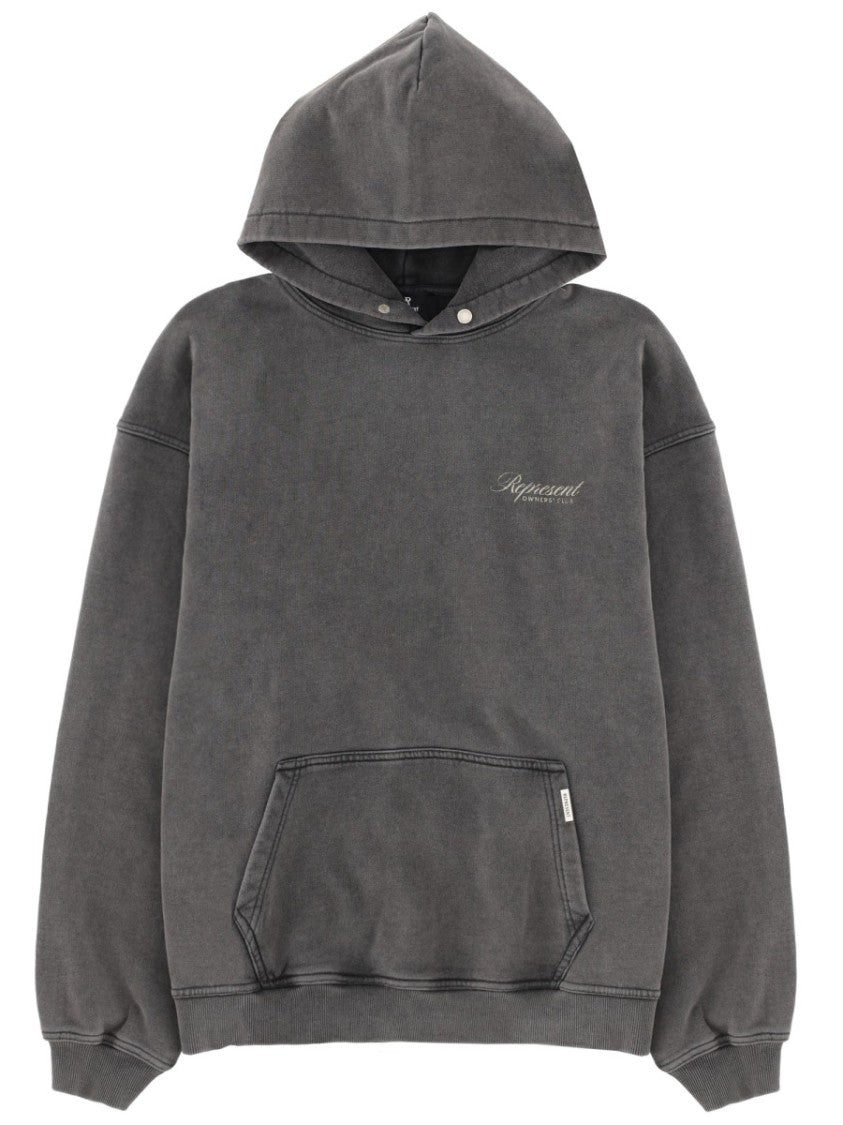 Represent Washed Charcoal Back Text Hoodie