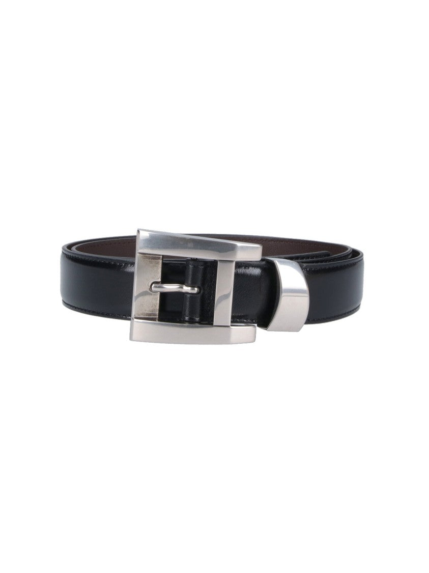 Versace Black Rectangular Buckle Leather Belt