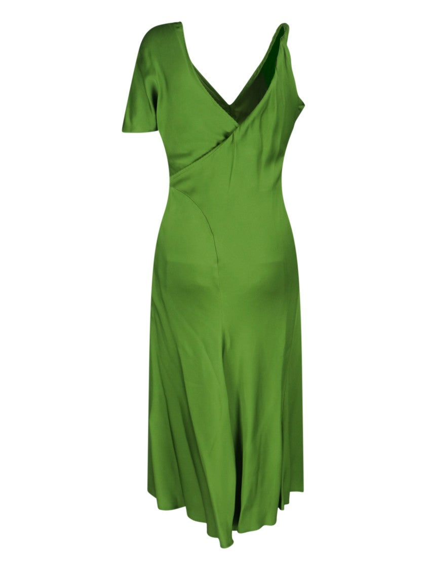 Victoria Beckham Asymmetrical Green Dress With V-Neckline