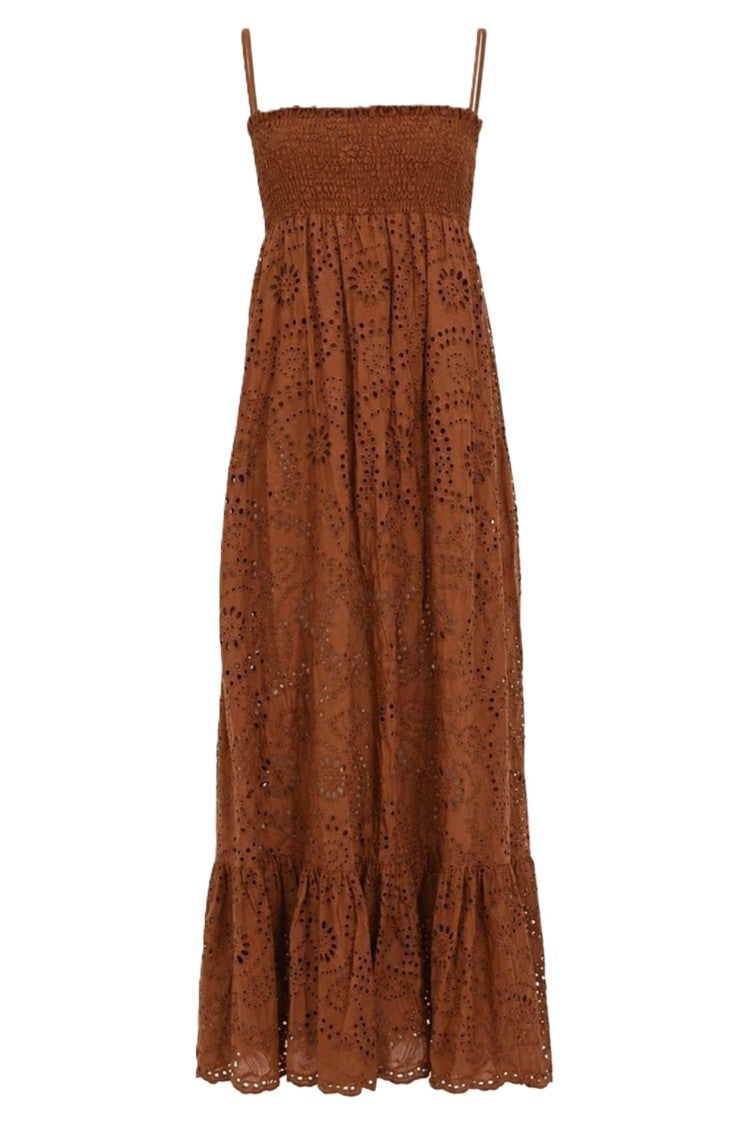 Mc2 Saint Barth Strapless Midi Dress With Eyelet Embroidery