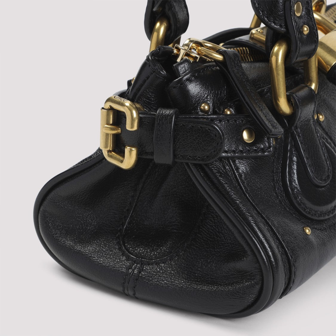Chloé Structured Black Buffalo Leather Paddington Handbag