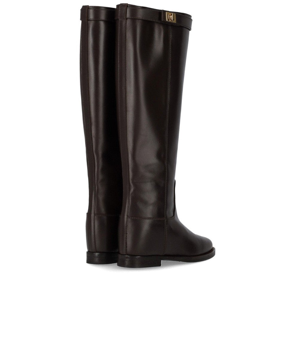 Via Roma 15 Santa Monica Dark Brown High Boot With Padlock