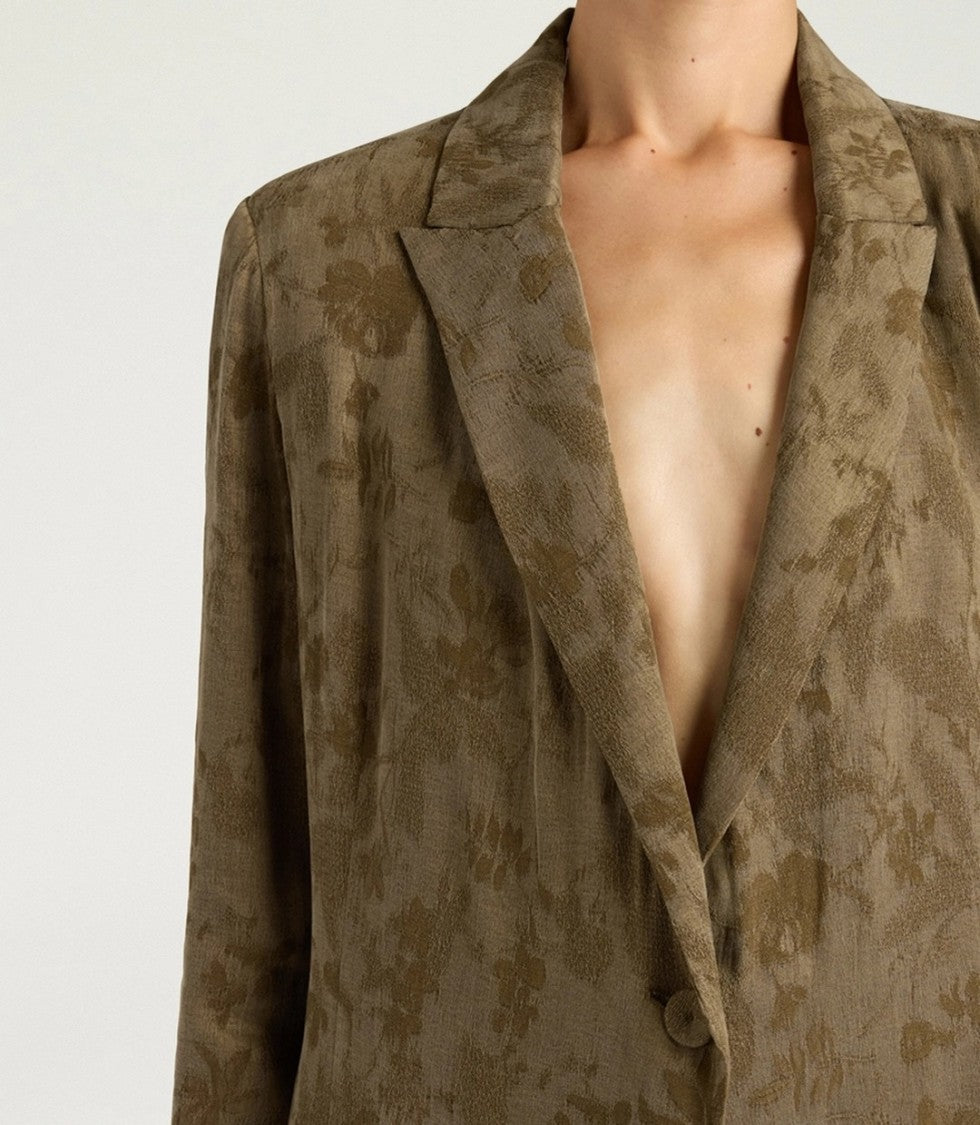 Momonì Relaxed Jacquard Cupro Jacket With Single-Button Closure