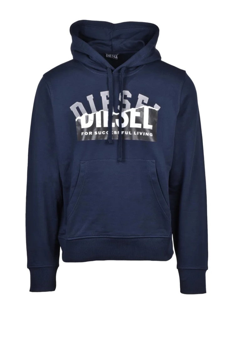 Diesel Blue Graphic Cotton Hoodie