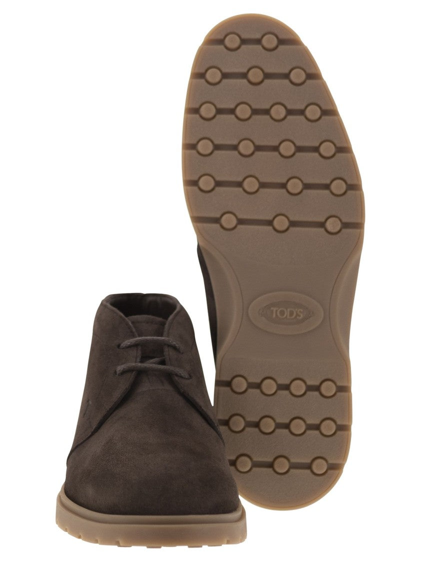 Tod's Rich Suede Ankle Boots With Embossed Monogram