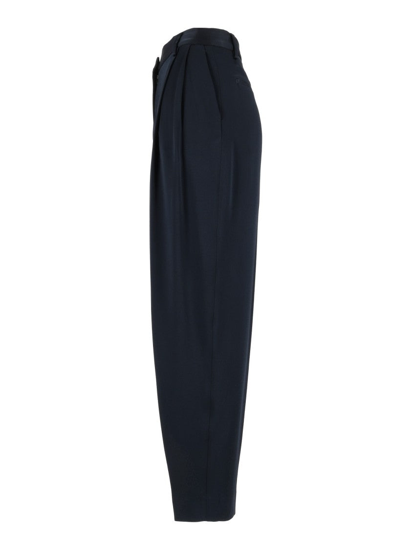 Fabiana Filippi Night Blue Pleated Satin Carrot-Fit Pants