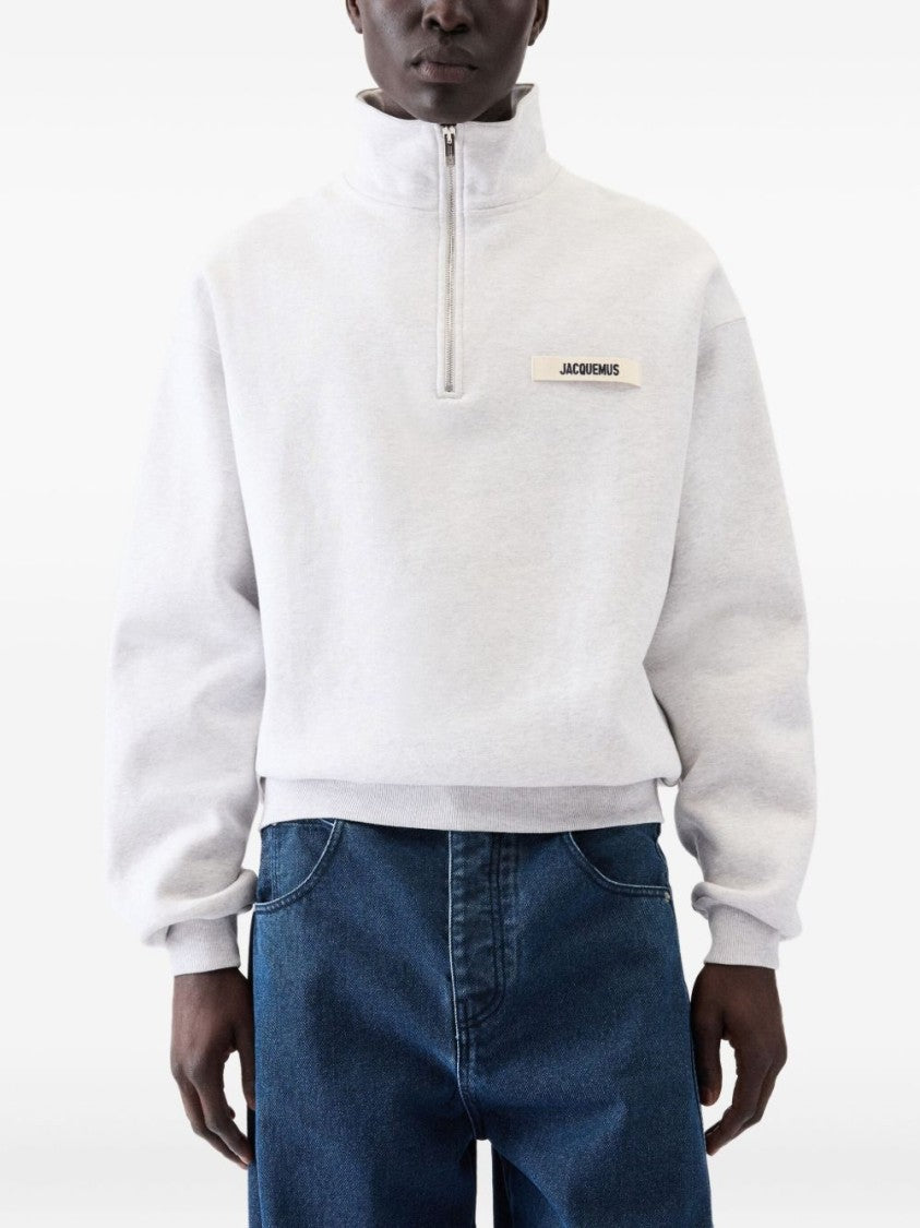 Jacquemus High Collar Half-Zip Sweater With Text Patch