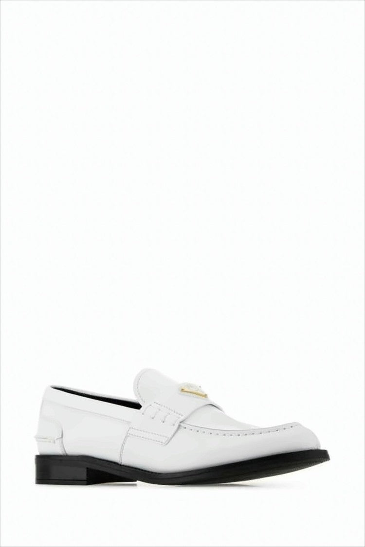 Prada Minimalist White Calf Leather Loafer With Rubber Sole