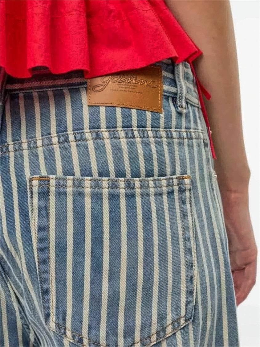 Ganni Vertical Striped Straight-Leg Pants With Cargo Pocket Detail