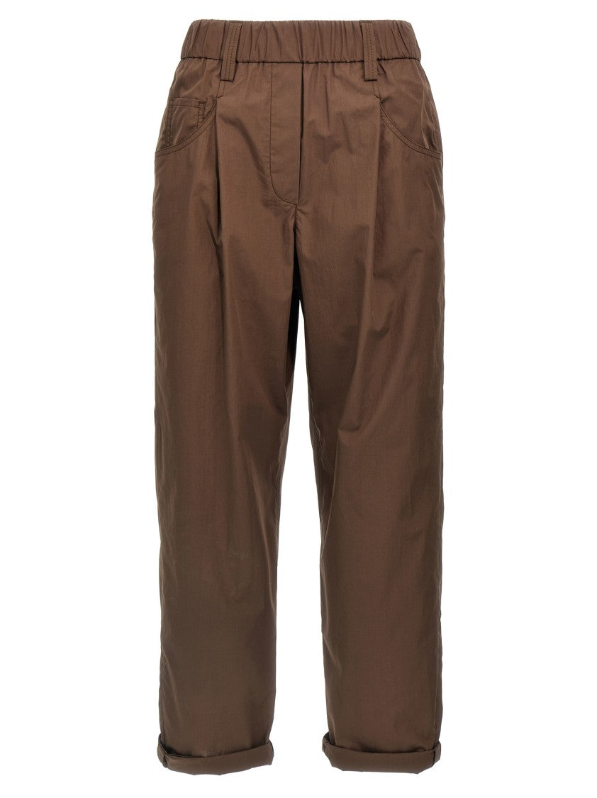Brunello Cucinelli Cotton Poplin Pants With Monile Detail And Relaxed Fit