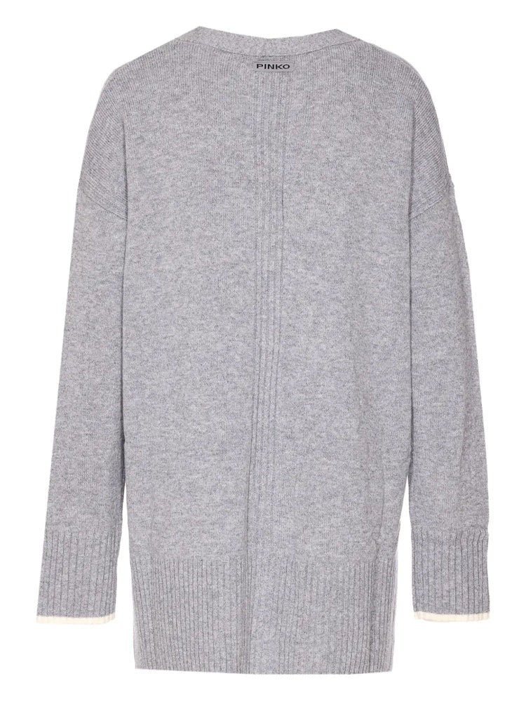 Pinko Grey Tasmania V-Neck Wool-Cashmere Cardigan